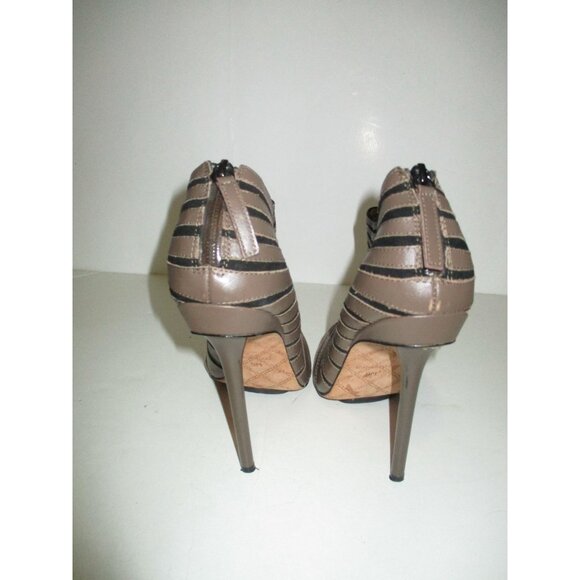 *L.A.M.B. Taupe Stiletto Leather Booties Peep Toe - 9M - Picture 6 of 8